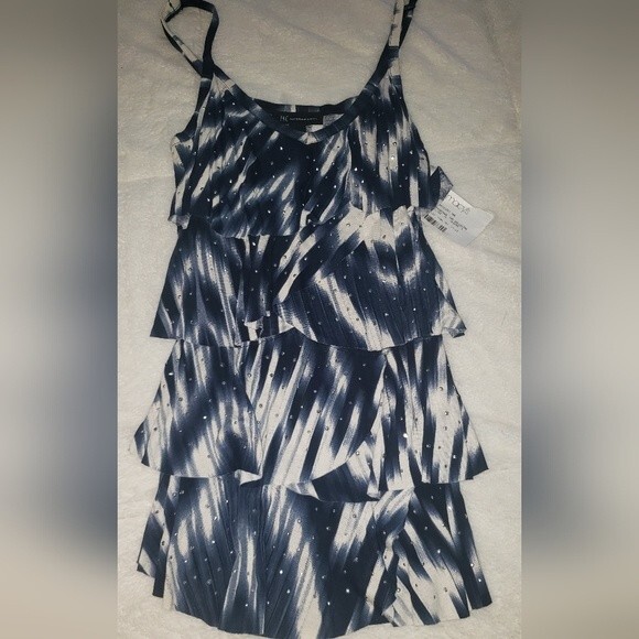 NEW INC Rhinestone Layered Tank Blue and White, Size Small - Picture 3 of 6